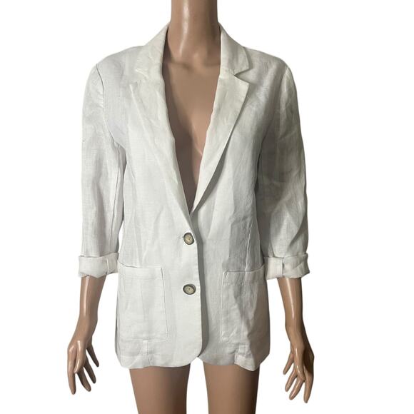 Garnet Hill White Linen Blazer Womens XS Lightweight Roll-Sleeve Single-Breasted - Picture 6 of 11